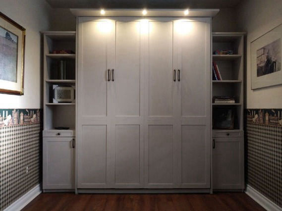 Shaker-Style Queen Wall Bed with side cabinets